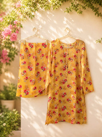 2 piece printed silk cord sets