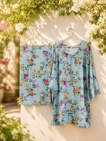 2 piece printed silk cord sets